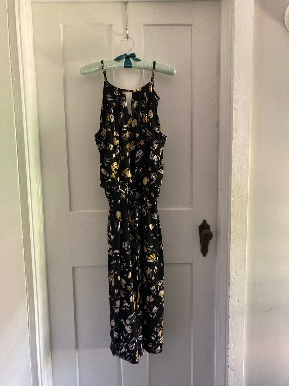 London Times Black Jumpsuit with Yellow & White Floral Print